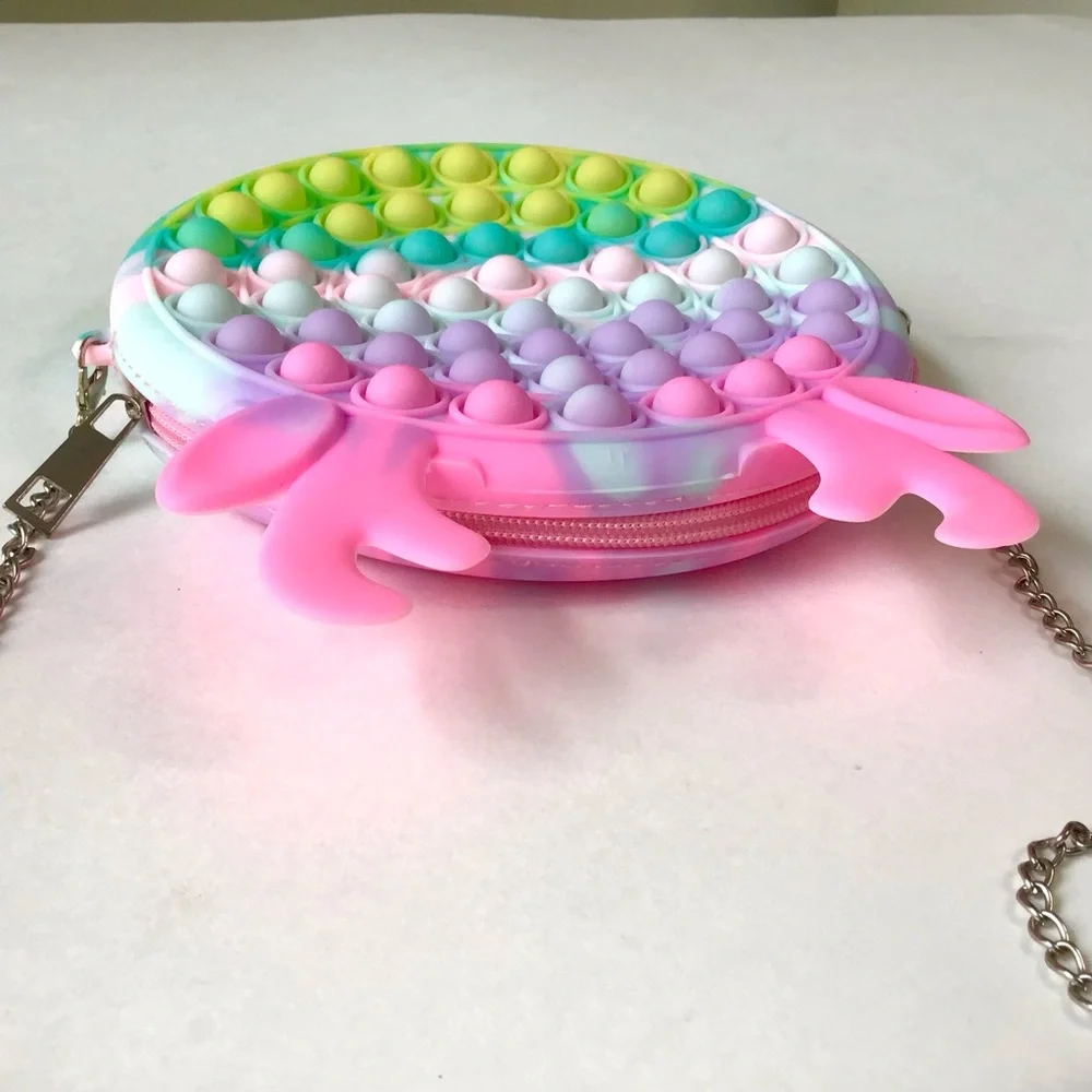 Pop-It Fidget Purse Sensory Push Bubble Rainbow Crossbody Shoulder Bag Chain Zip